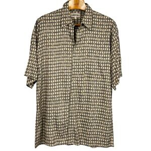 Vintage Campia Moda Rayon Shirt Mens L Geometric Button Up Short Sleeve